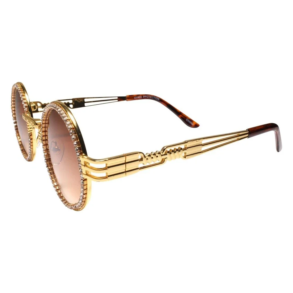 Crystals on Gold Rim Hip Hop Rapper DJ Sunglasses That Exude Elegance and Class